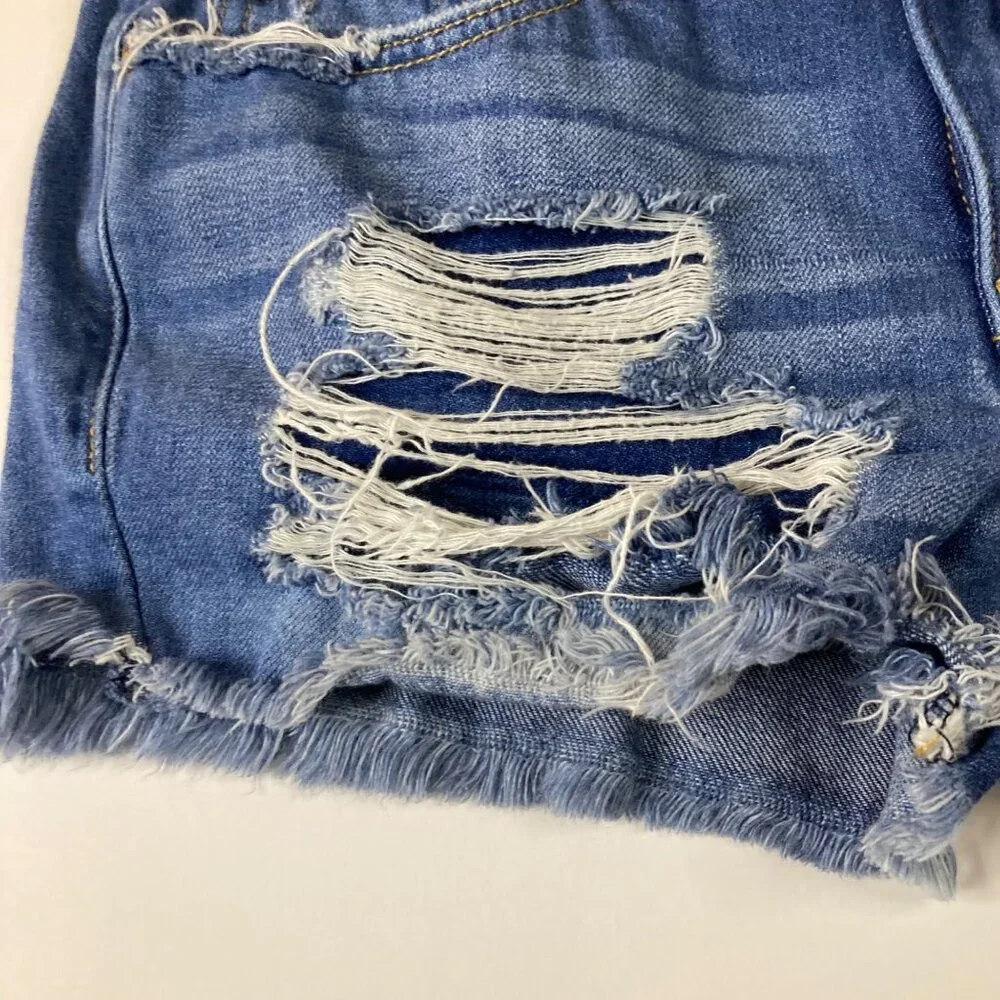 Womens Kancan Estilo Mid Rise Distressed Denim Bootie Shorts Blue 5/26 Cotton Ra